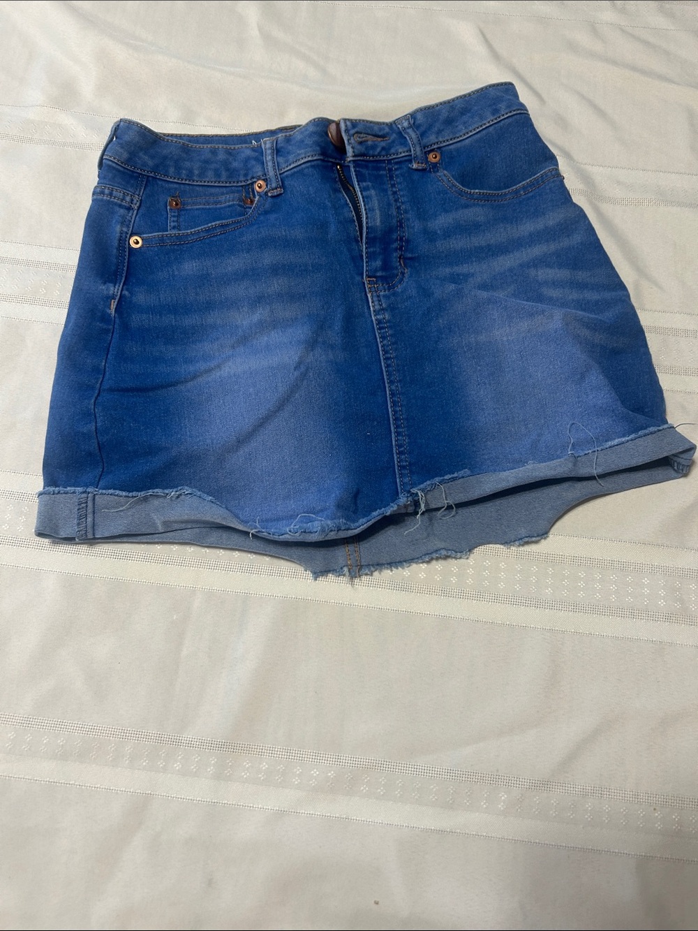No Boundaries Blue Denim Shorts with Rolled Raw Hem